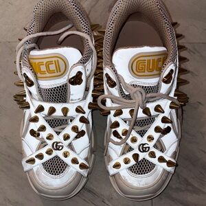Gucci White Gold Spike Sneakers